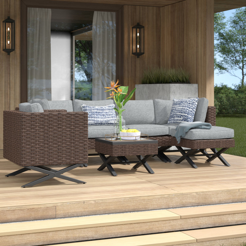 Boydston Wicker 6 - Person Patio Conversation Set with Cushions