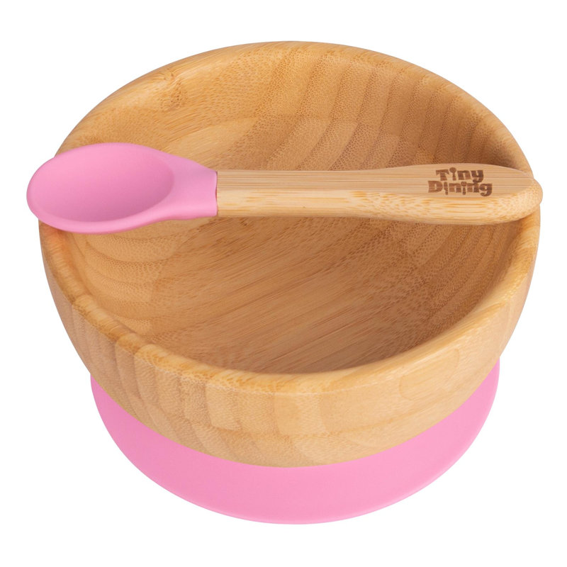 Tiny Dining - Children's Bamboo Suction Bowl& Spoon, Pink
