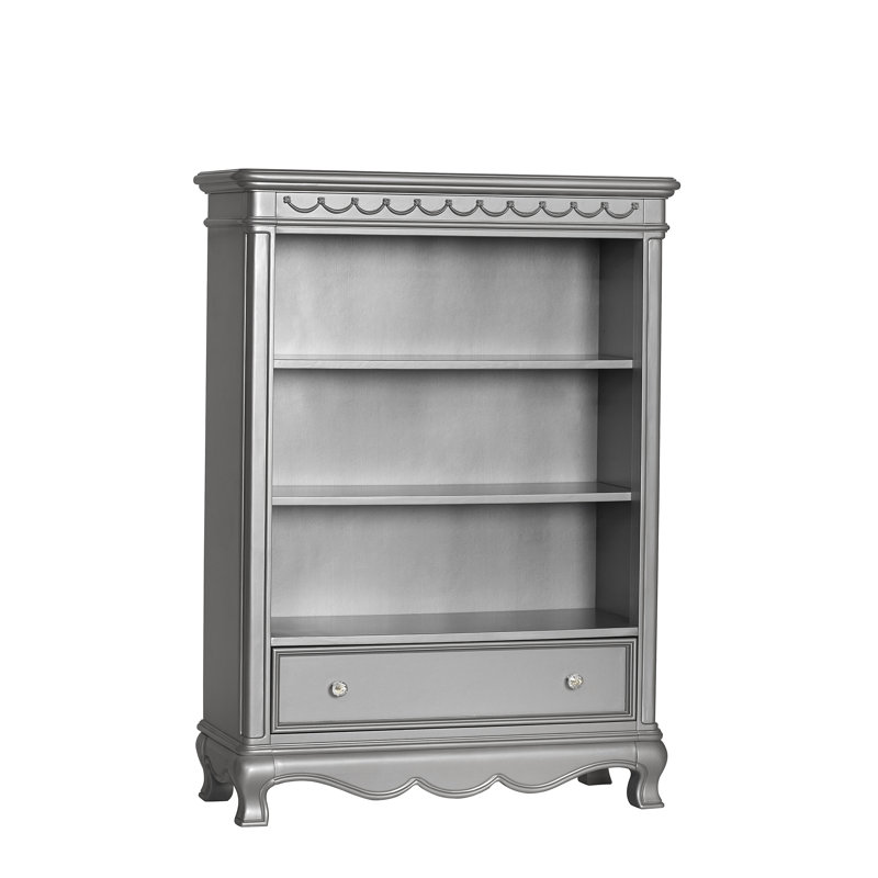 Adelina Metallic Gray 3-Shelf Traditional Wood Bookcase