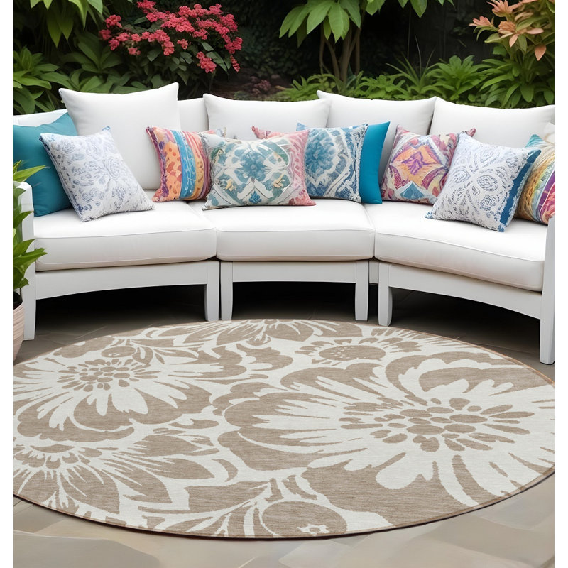Tapis d'intérieur rond antidérapant rond 8 'taupe et ivoire