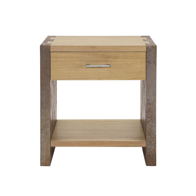 Modern 1-Drawer Nightstand with Open Storage Shelf and Metal Handle