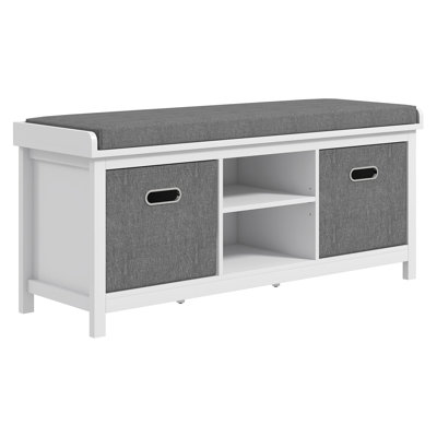 Shoe Storage Bench with Cushion, Entryway Bench with Drawers & Shelf, White