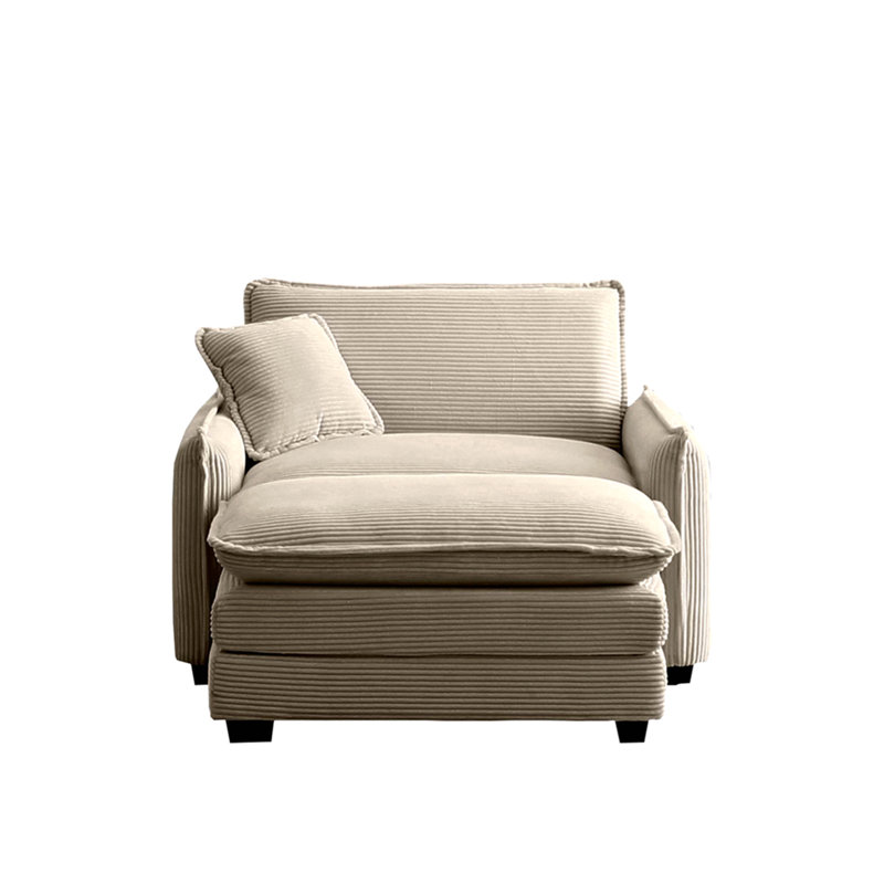 Canapé simple à assise profonde avec repose-pieds avec un oreiller, convient au salon et à la chambre à coucher, club plusieurs occasions, velours côtelé