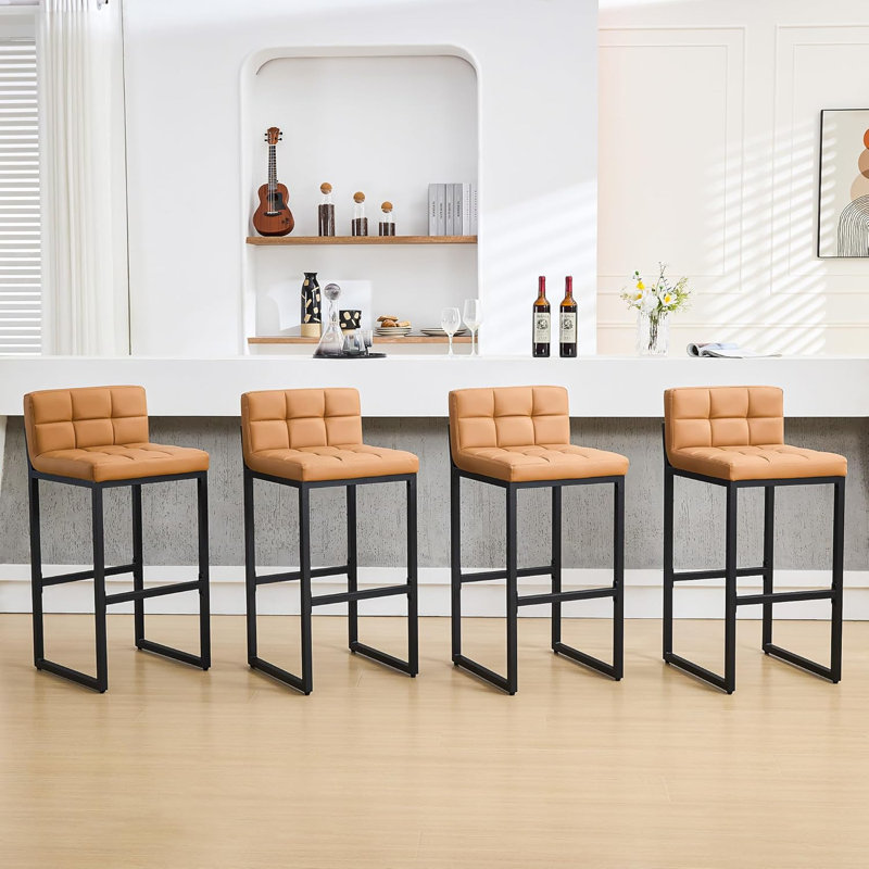 Tabouret de bar rembourré à dossier bas avec structure en métal épaissie pour îlot de cuisine, Tanné, 4