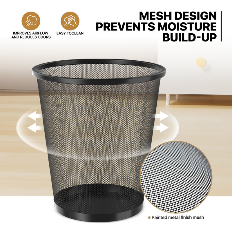Black Metal Mesh Open-Top Waste Basket Set