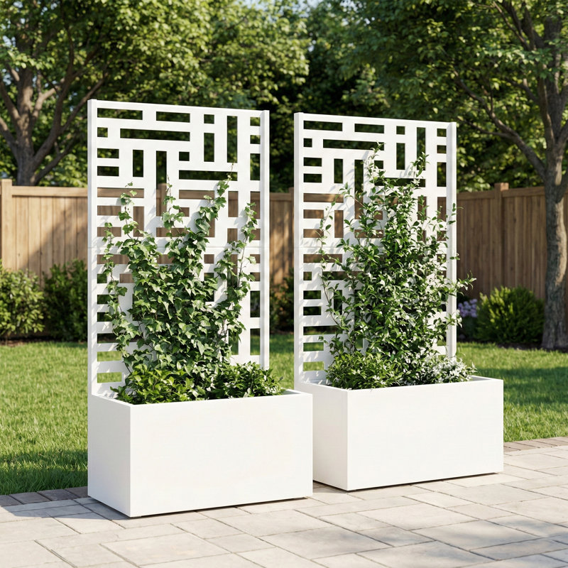 Boîte à fleurs d'extérieur en métal sans roues, H 47 po x l 24 po x P 11 po, Blanc