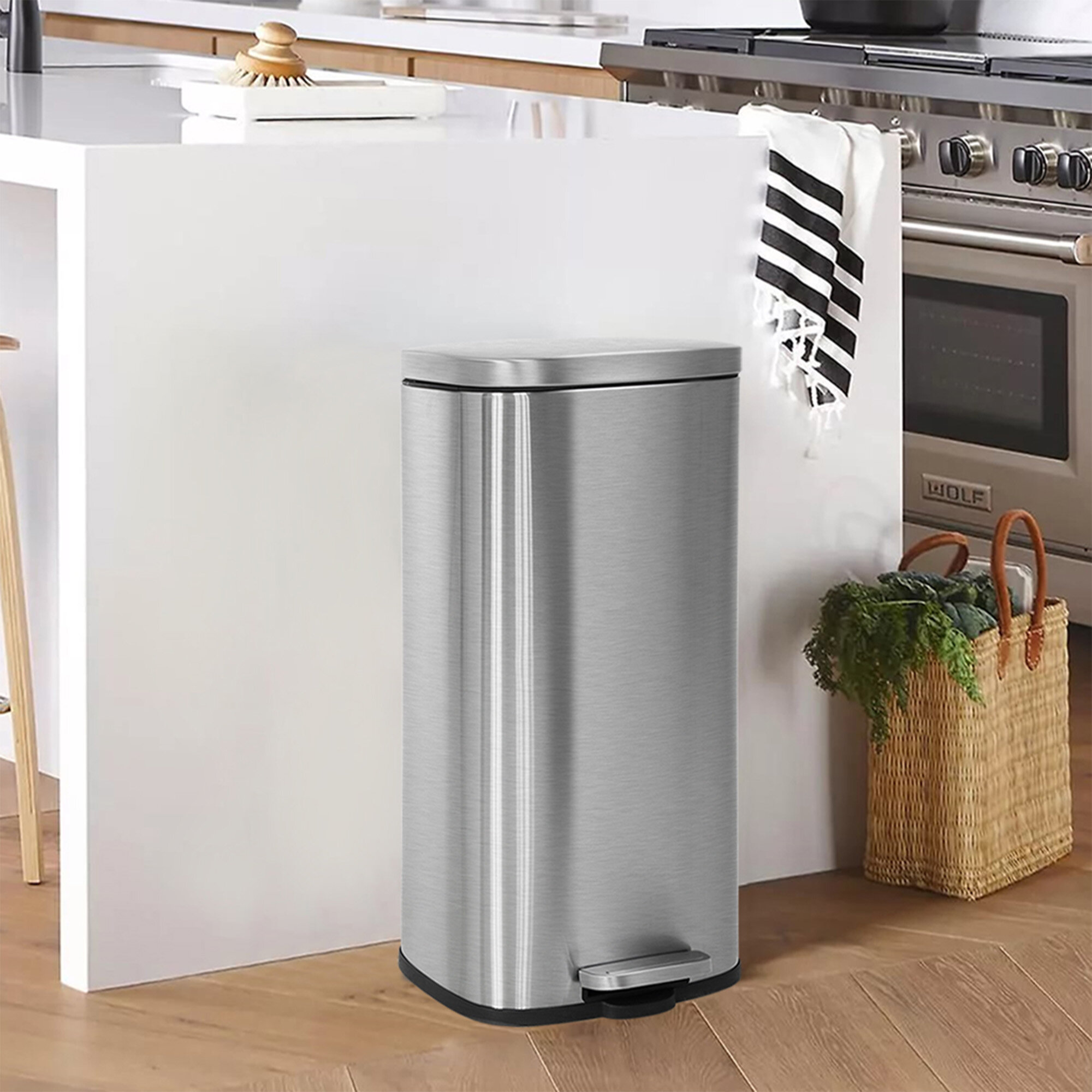 Glad 13 Gal. Pewter Stainless Steel Step-on Kitchen Trash Can w