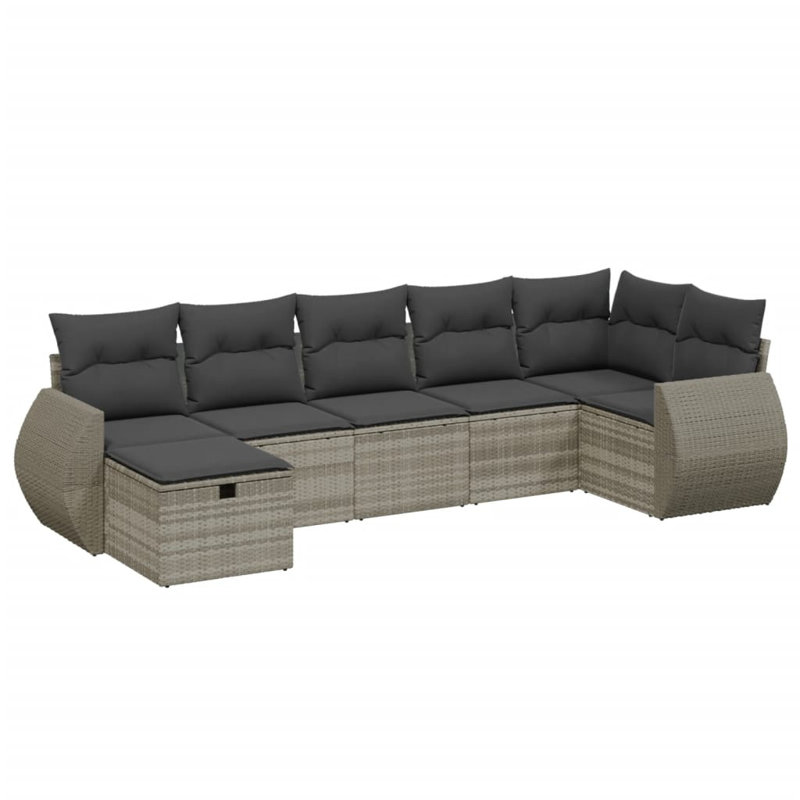  Ensemble de canapé de patio 7 pièces avec coussins en rotin de polyester gris clair