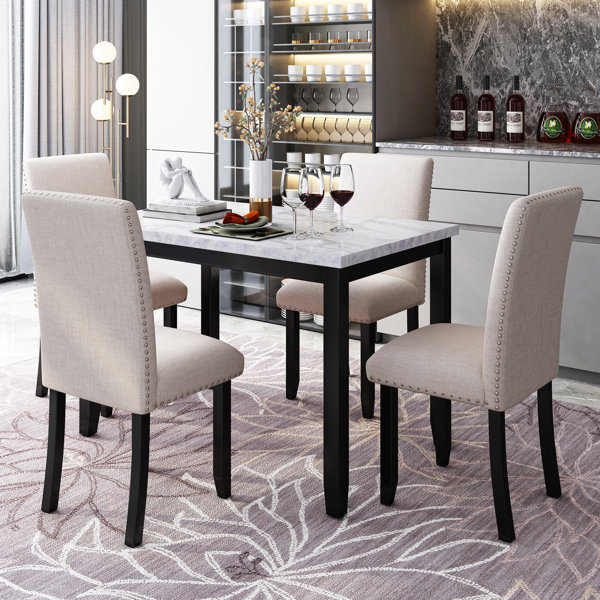 Latitude Run® 4 - Person Faux Marble Dining Set & Reviews | Wayfair