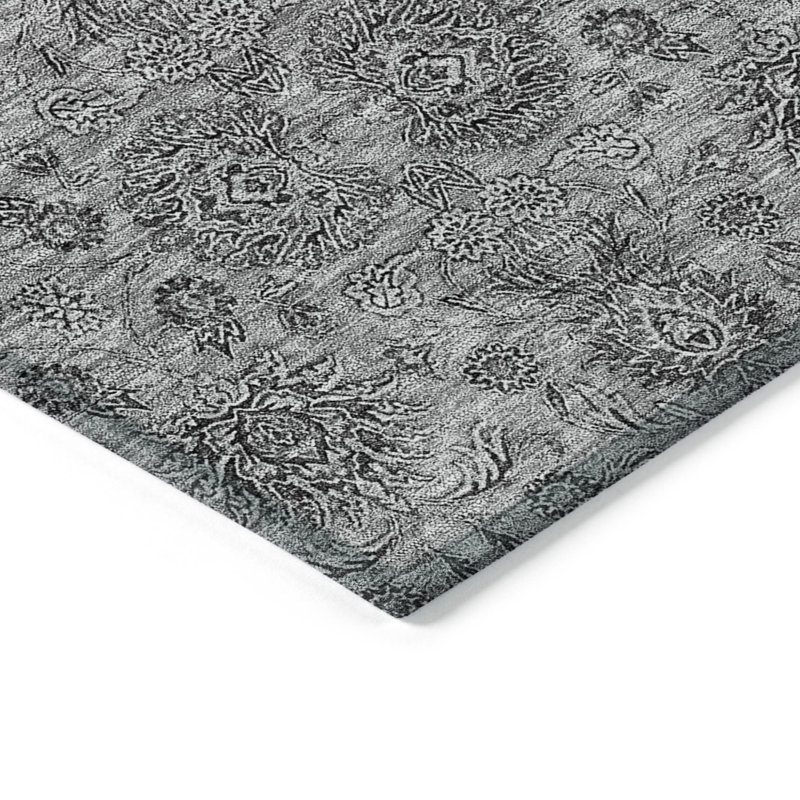 Tapis intérieur lavable floral gris argenté 10 pi x 14 pi