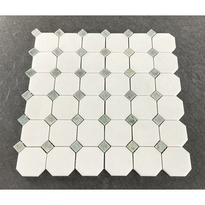 Thassos White Octagon and Green Dot Wall & Floor Mosaic Tile