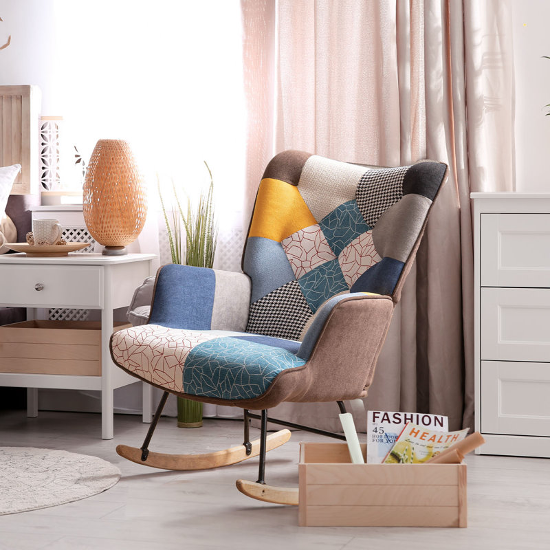 Chaise berçante Patchwork, Blanc / Bleu / Jaune