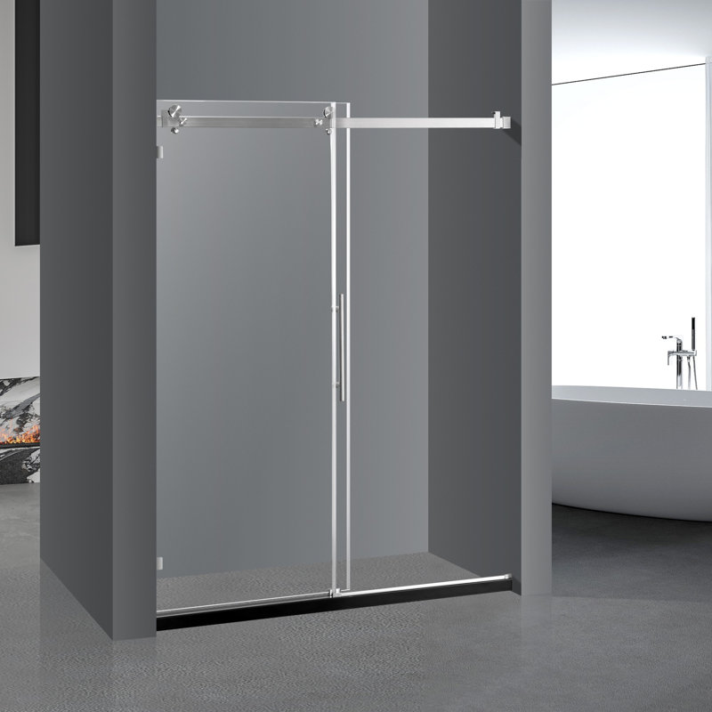 Modern Frameless Shower Door Tempered Glass Brushed Nickel Bathroom Elegance
