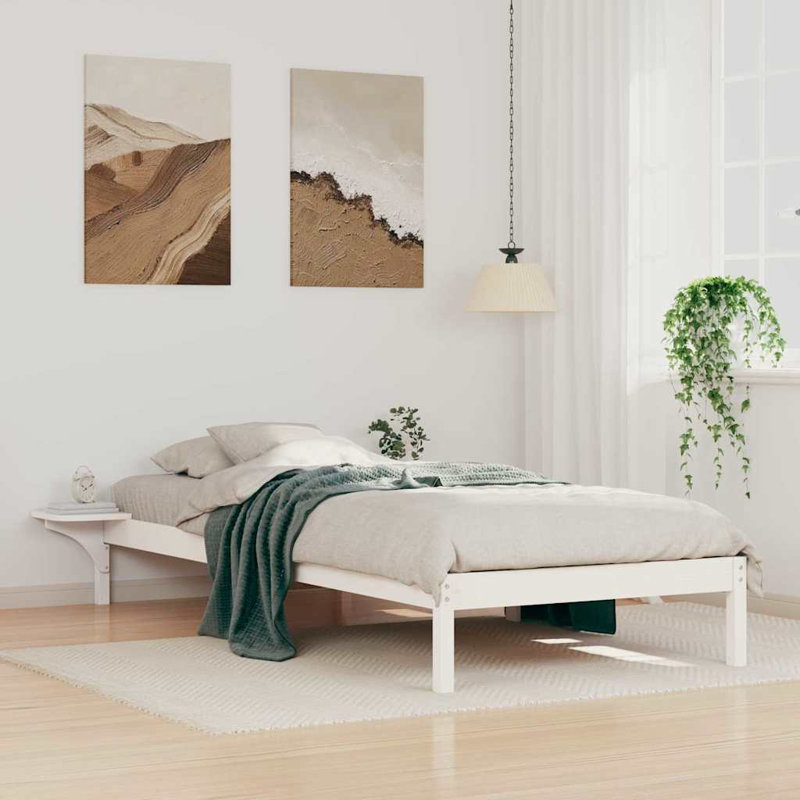 Solid Wood Bed, European Double (80 x 210 cm), White