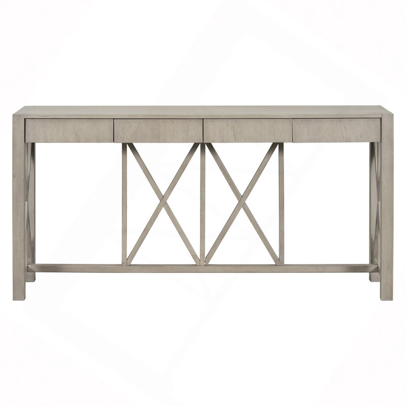 60"Acacia Veneer Console Table With 4 Spacious Drawers, Crisscross Design Entryway Table With Open Bottom Storage,Farmhouse Sofa Table For Living Room,Kitchen,Dining Room,Hallway