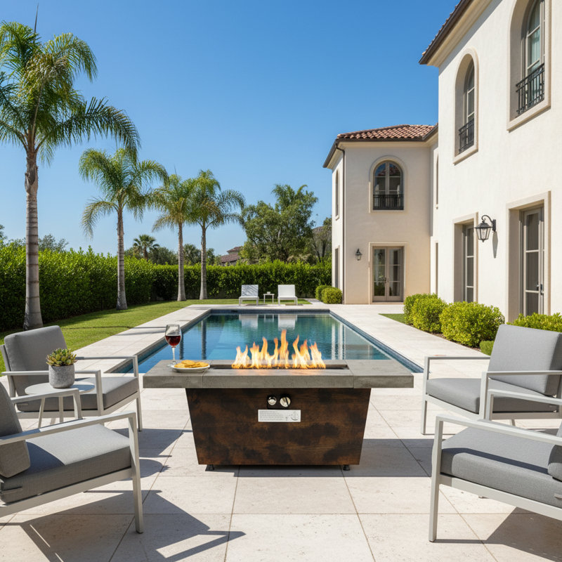 42 x 24 inch Rectangle Propane Outdoor Fire Pit, Durable Rectangle Fire Pit Table, 50000 BTU Heat, Weatherproof Lid & Full Accessories
