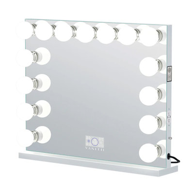 Makeup Vanity Mirror with Dimmable Bulbs Lights Bluetooth Tabletop Wall Mount Metal White