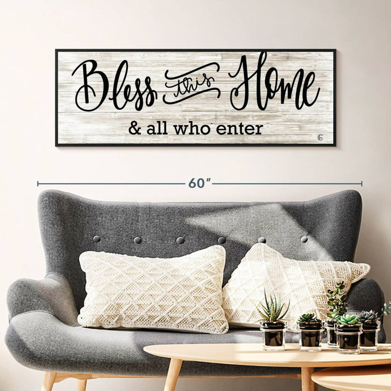 Plaque murale «Bless This Home», 46 po x 16 po, Cadre flottant noir