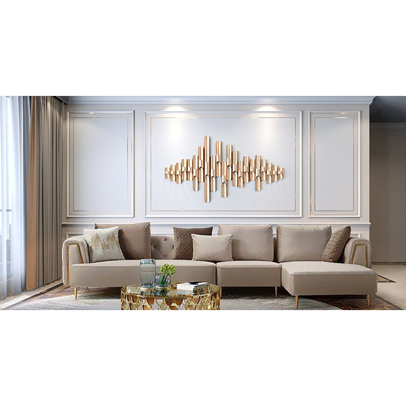Canapé et chaise longue en velours de 141 po Stoltenberg, Velours crème, Accoudoir à droite (vu de face)