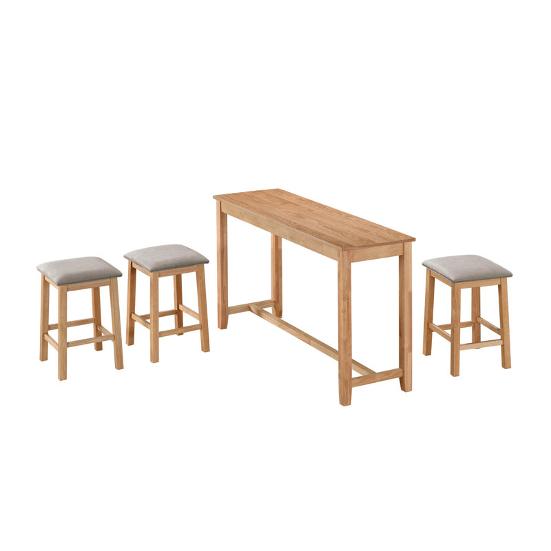60" Table with 3 Barstools (4-pc set), Natural Oak