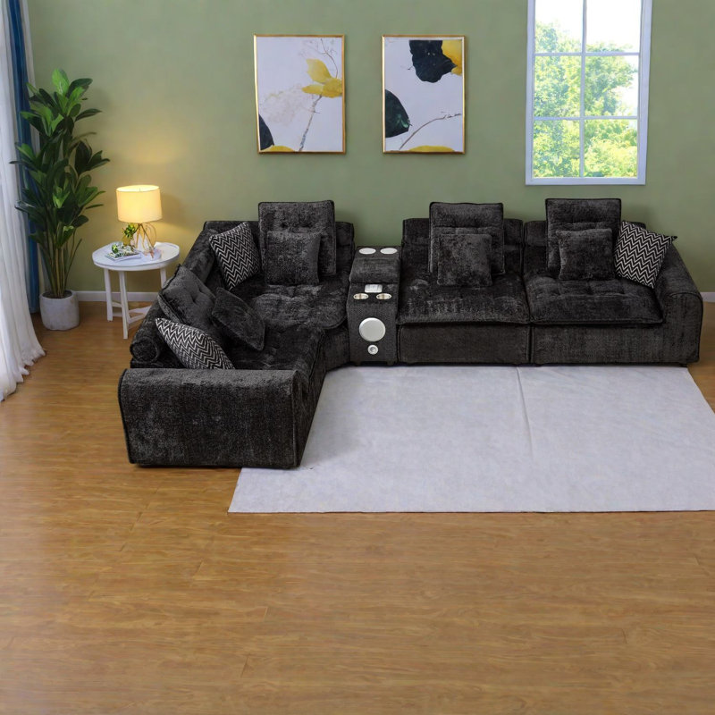 Canapé d'angle modulaire en boucle noire, canapé moderne Cloud de 350 cm (137,7 pouces), salon, Noir