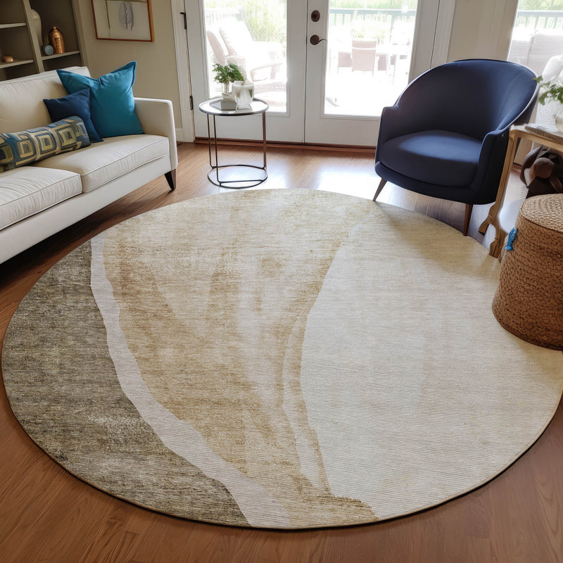 Chieu Washable Abstract Indoor / Outdoor Rug, Round 8'