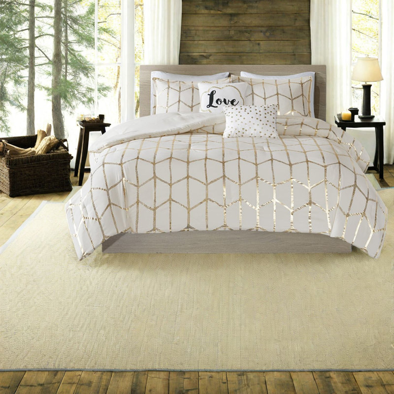 Ensembles de literie luxueux et modernes, édredon en microfibre ivoire et or