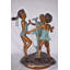Statue de bronze en cuivre pour filles 3 dansant autour de l'eau pour décor de jardin extérieur, 35 po x 24 po x H 38 po