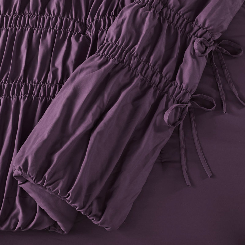 Twin/twin Xl Comforter In Purple, Shabby Chic Style With Ties, Lightweight For All Seasons, Easy Care 2pcs Purple , Pre-washed Microfiber, All Comfort Design And Machine Washable