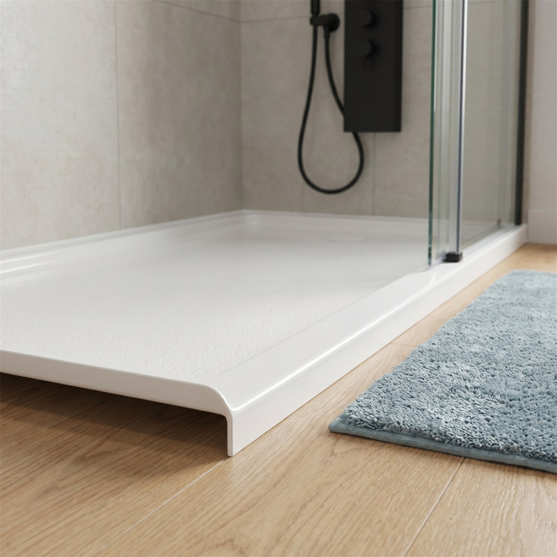 60" x 36" Modern Acrylic Slip-Resistant Shower Base (Left Drain), Low Threshold, Fiberglass Reinforced, Integrated Tile Flange, Zero-Leak Design, for Accessible Bathrooms