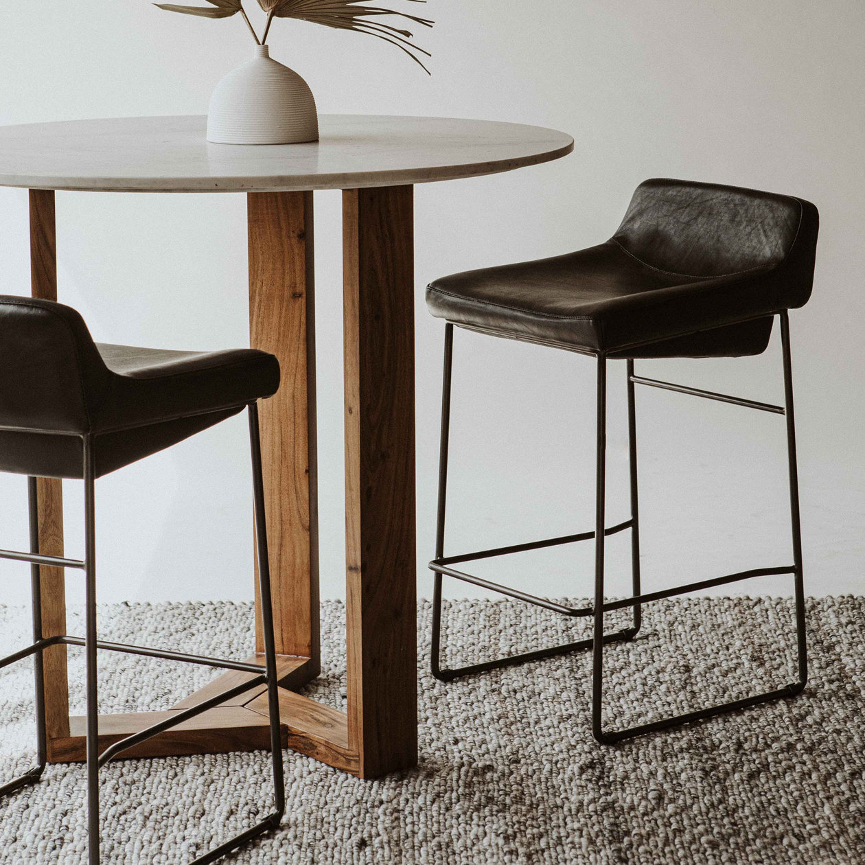 Brittany Genuine Leather Bar and Counter Stool, Counter Stool (26” Seat Height), Black Genuine Leather