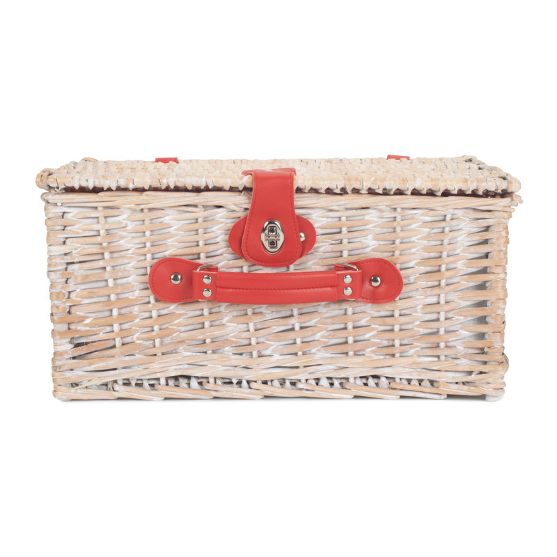Gingham Lined Wicker 2 Person Fitted Hamper, Red