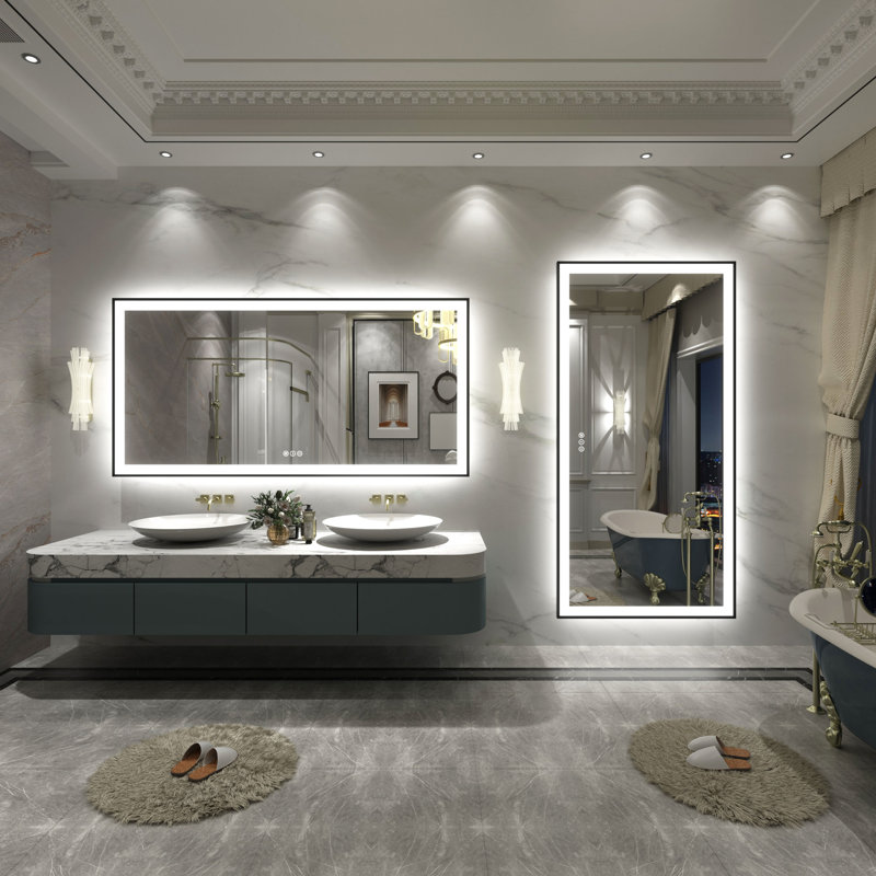 Miroir de salle de bain / de meuble-lavabo avec cadre en verre trempé à DEL certifié Aevar UL avec garantie de 3 ans