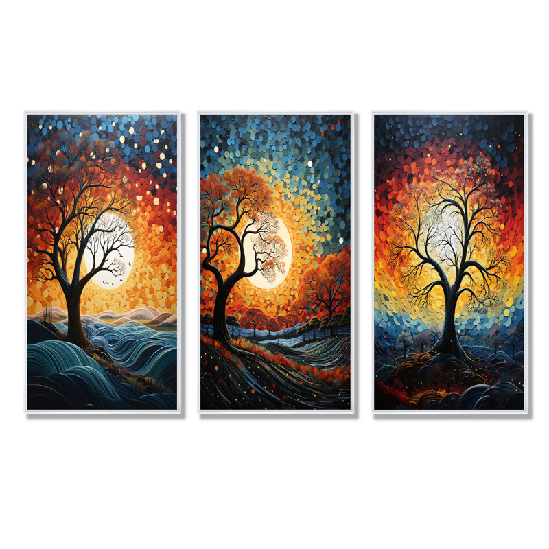 «Spiritual Embrace Baobab Tree», ensemble de 3 impressions sur toile, H 28 po x l 36 po, Cadre flottant blanc