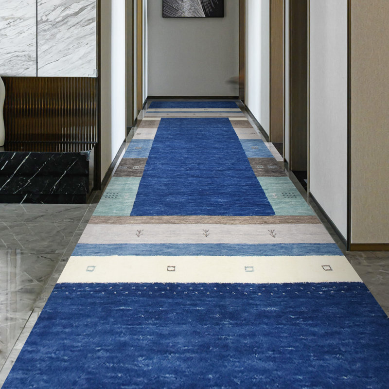 Tapis bleu et multicolore de haute qualité noué à la main, Rectangle 5 pi x 7 pi