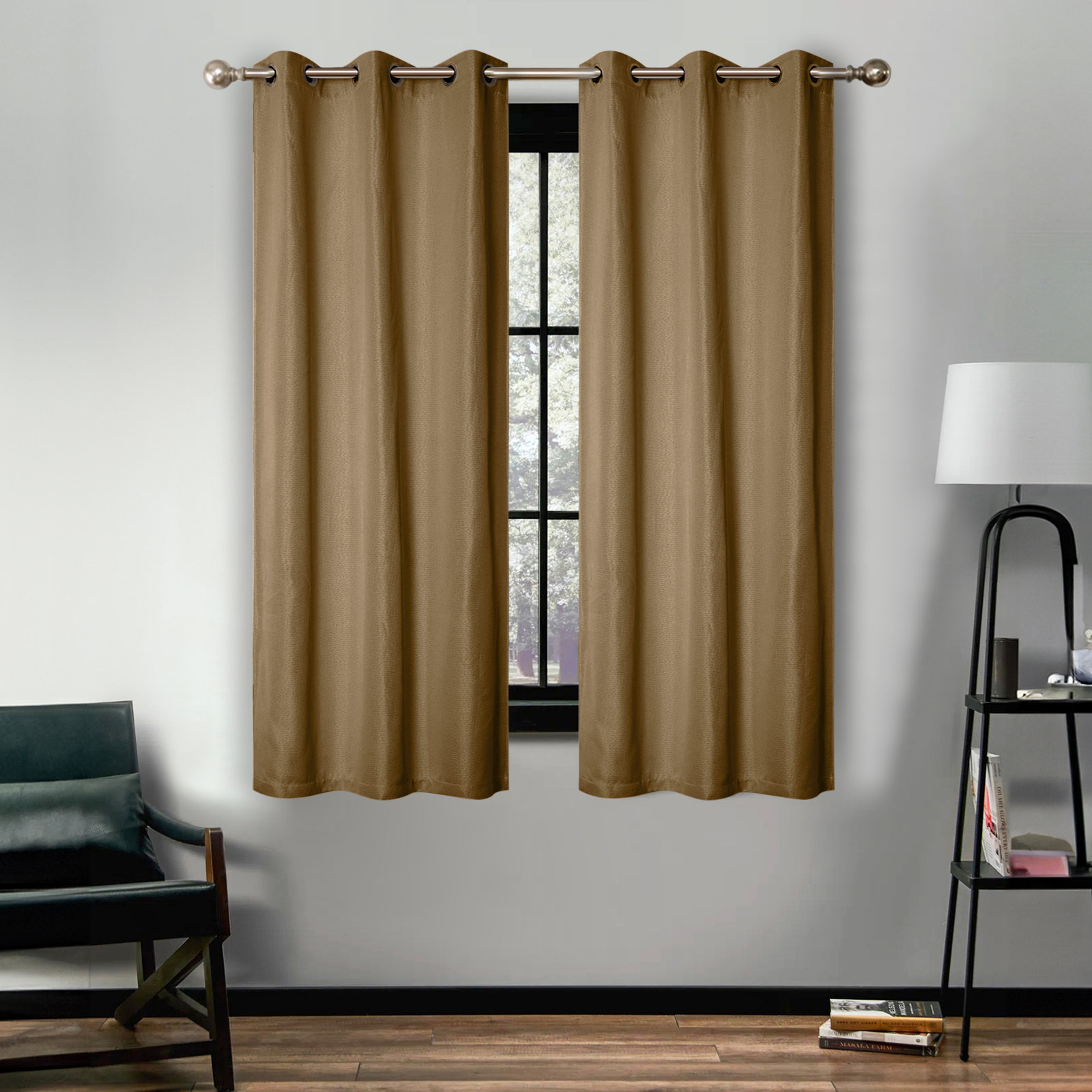 Evayah Modern Linen Inspired Classic Solid Room Darkening Curtain Panel, Acorn, 42" W x 63" L