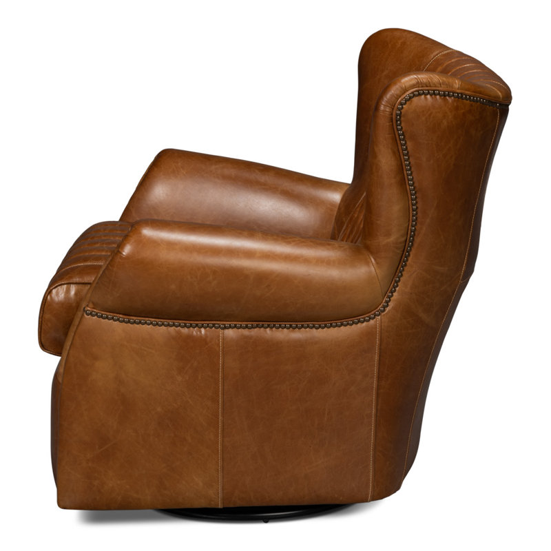 Bugatti Swivel Club Chair, Cuba Brown Genuine Leather