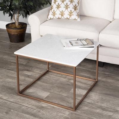 Gracie Mills Holland W Table basse carrée en marbre et métal, or, blanc