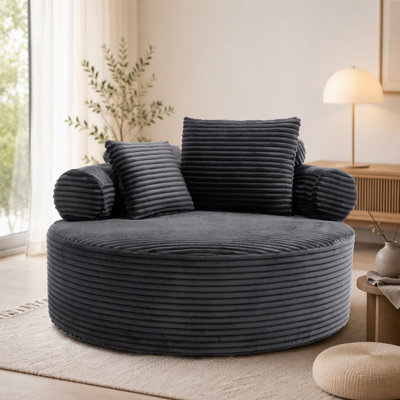 Round Sofa Bed with Memory Foam Sectional Couches for Living Room, Cloud Couch with three pillows, Grey