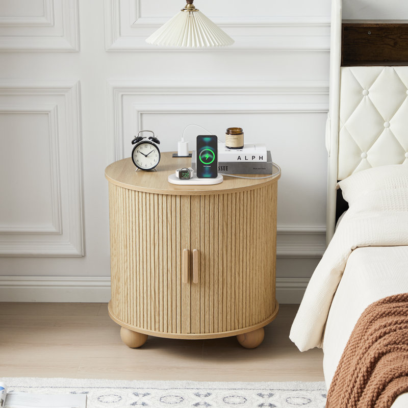 End Table With Storage And Charging Station, Natural