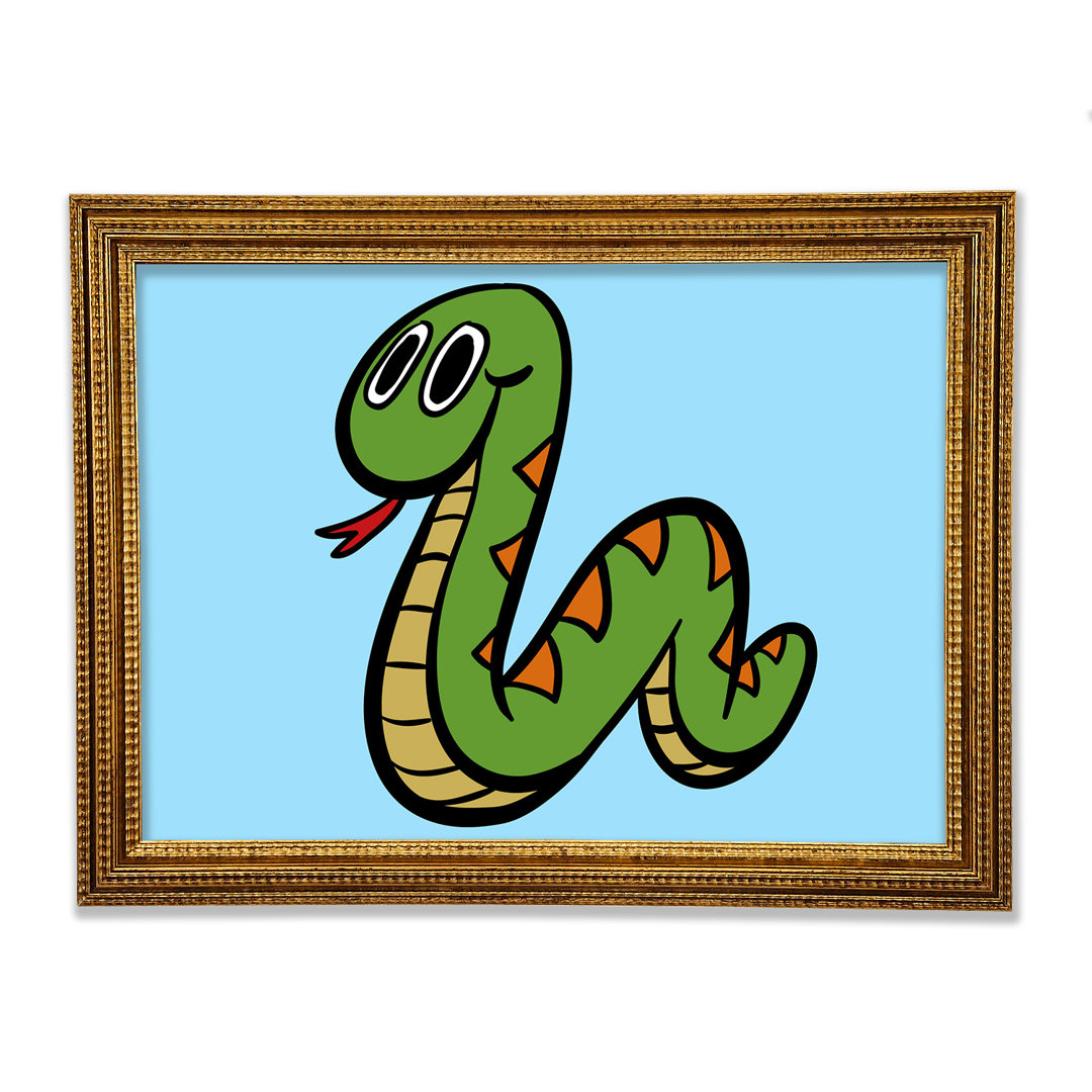 Gerahmtes Leinwandbild Cartoon Snake in Flieder