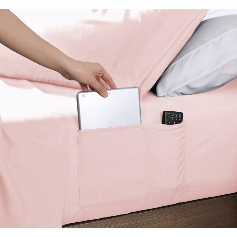 Swift Home Smart Pocket 4-Piece Sheet Set - Essential 1800 Series Microfiber - Fits Mattress up to 14" Thick - Convenient Storage, Peach Fuzz, Durable, Easy Care