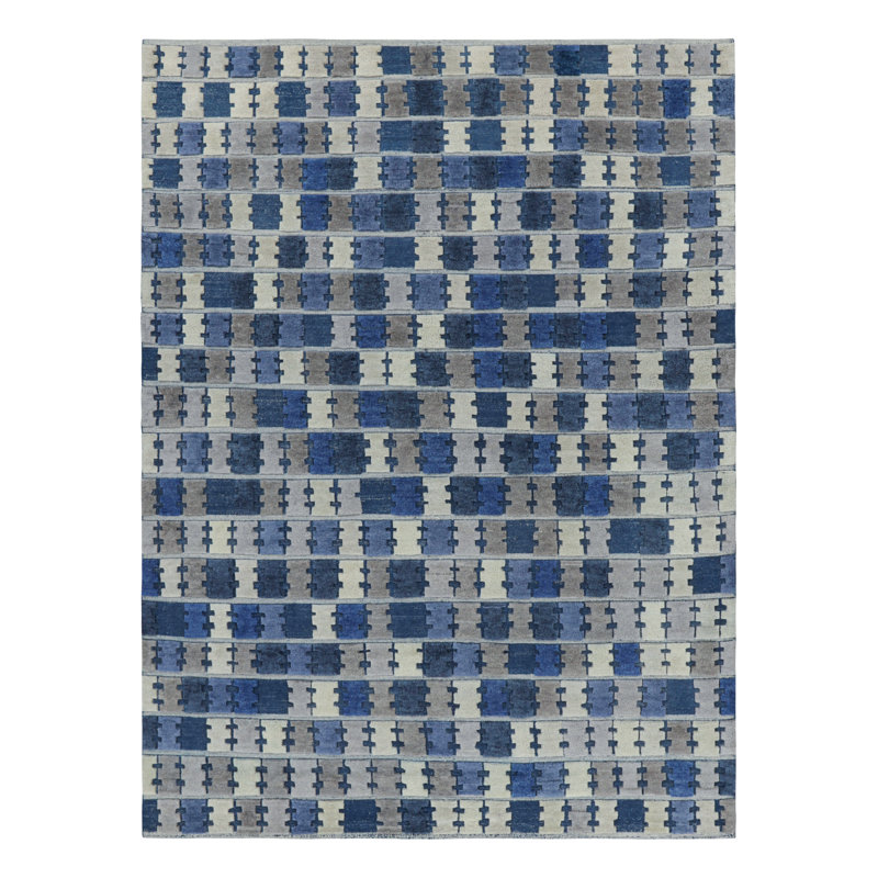 Rug & Kilim’S Scandinavian Style Rug With Blue, Gray And Cream Geometric Pattern
