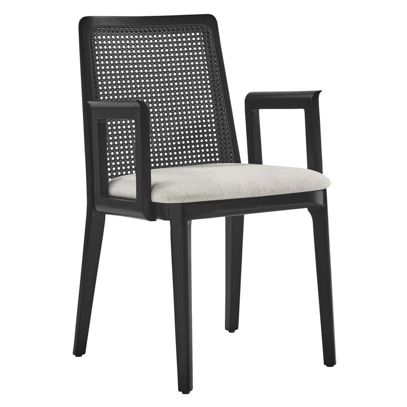 Chaise de salle à manger en bois et rotin Monarch, Blanc / noir