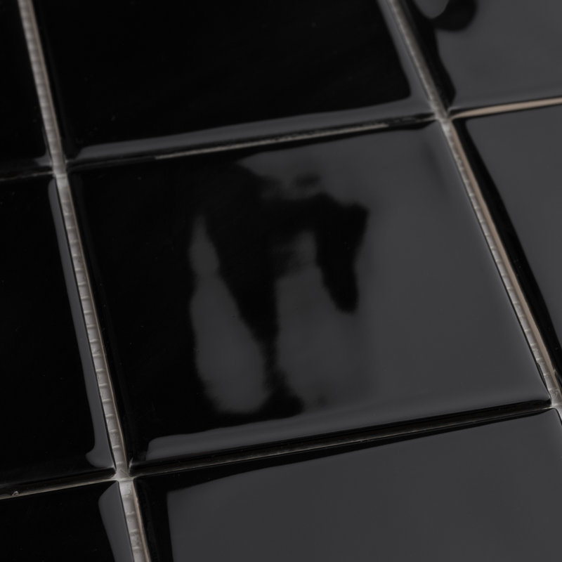 Twist 4" x 4" Ceramic Grid Mosaic Tile, Black Olive