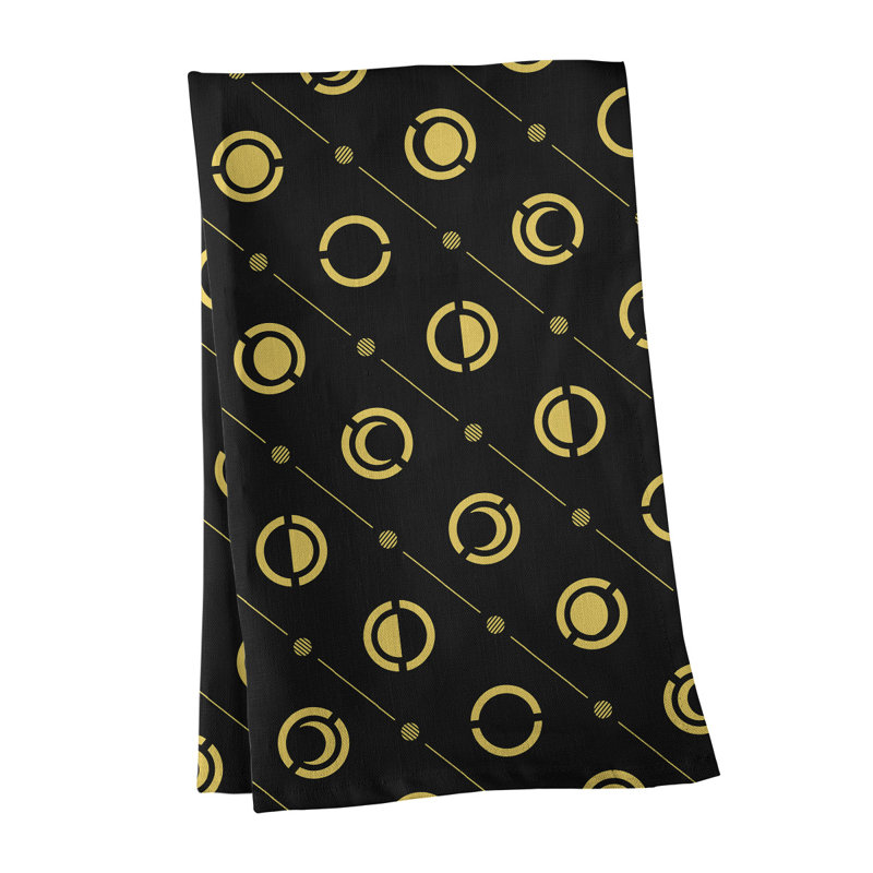 Torchon Moon phases, Noir/jaune, Croisé en coton