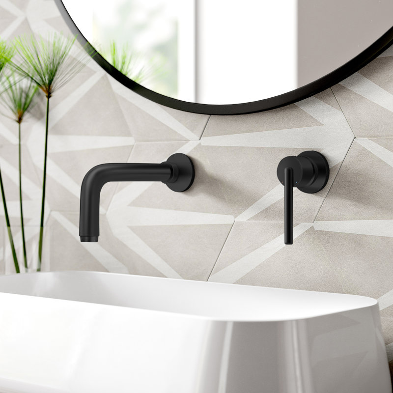 Robinet de salle de bain mural Trinsic, 2 trous, robinet de salle de bain noir mat pour meuble-lavabo, nickel poli, Noir mat