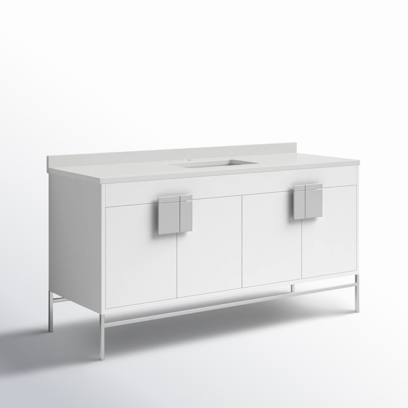 Ensemble de meuble-lavabo simple 60 po Maisie, Peinture blanc mat, Chrome poli