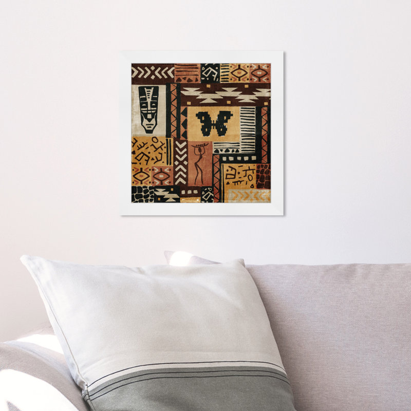 Tribal chiffres et formes - cadre flottant, impression, H 14 po x l 14 po, Cadre doré