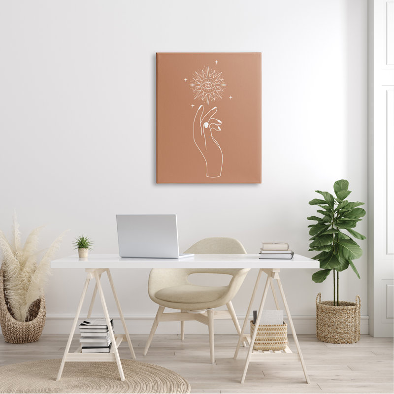 Conception astrale ocre à la main avec étoiles solaires par JJ Design House LLC - impression, L 30 po x H 30 po